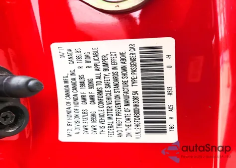 2017 Honda Civic Lx из США, поврежденный, VIN 2HGFC4B00HH308154